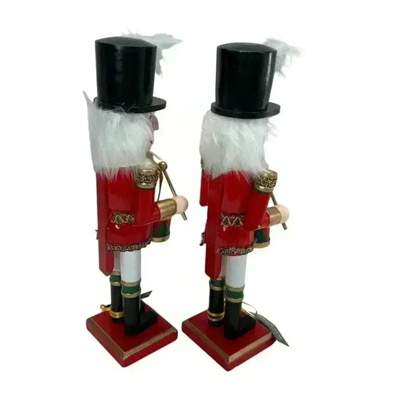 Wood Christmas 15" Nutcracker Set Drummer Soldier Top Hat Red Gold Holiday Decor - Picture 3 of 4